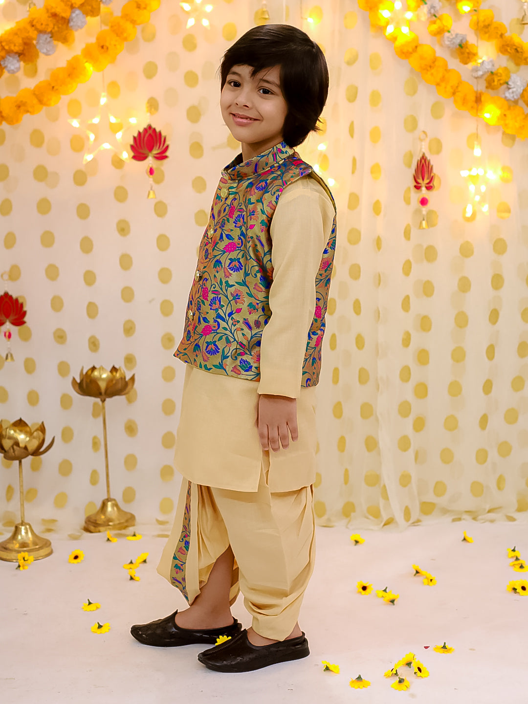 Poly Silk Dhoti Kurta Set for Boys - Blue | BS25DK18NBA | DesiQlo