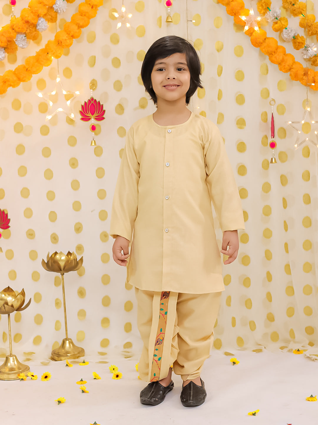 Poly Silk Dhoti Kurta Set for Boys - Gold | BS25DK18GDA | DesiQlo