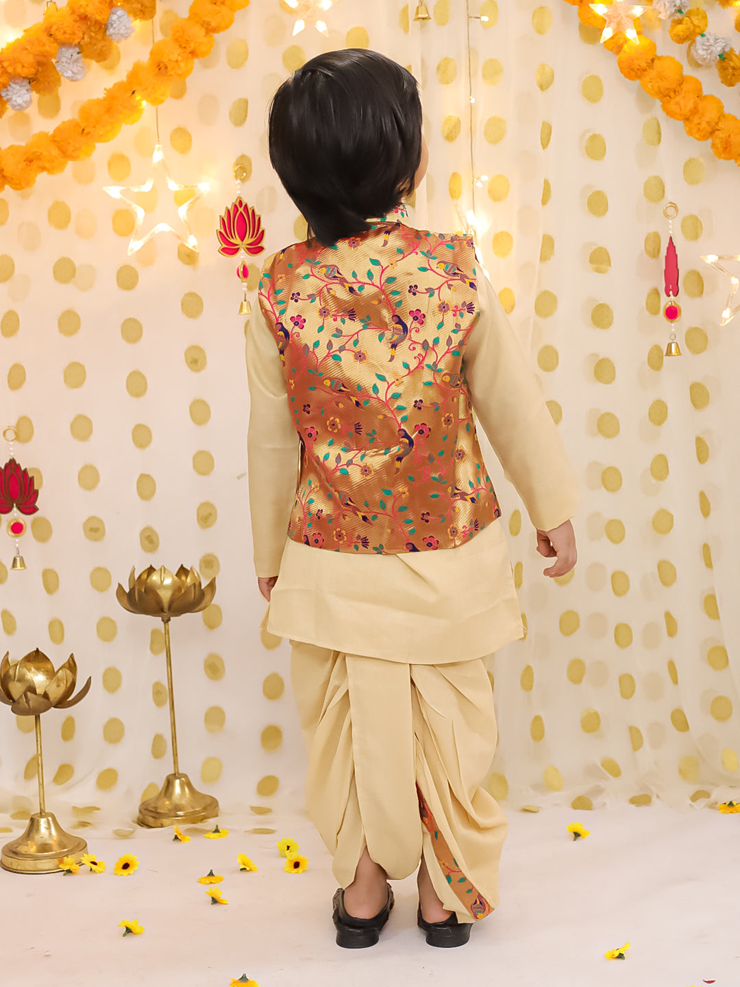 Poly Silk Dhoti Kurta Set for Boys - Gold | BS25DK18GDA | DesiQlo
