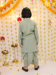 Silk Dhoti Kurta Set for Boys - Green | BS25DK20GRA