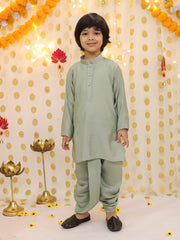 Silk Dhoti Kurta Set for Boys - Green | BS25DK20GRA