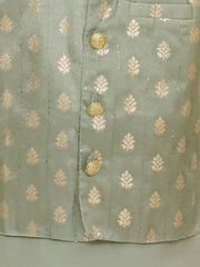 Silk Dhoti Kurta Set for Boys - Green | BS25DK20GRA