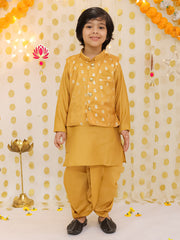 Silk Dhoti Kurta Set for Boys - Mustard | BS25DK20MSA