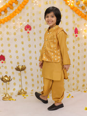 Silk Dhoti Kurta Set for Boys - Mustard | BS25DK20MSA