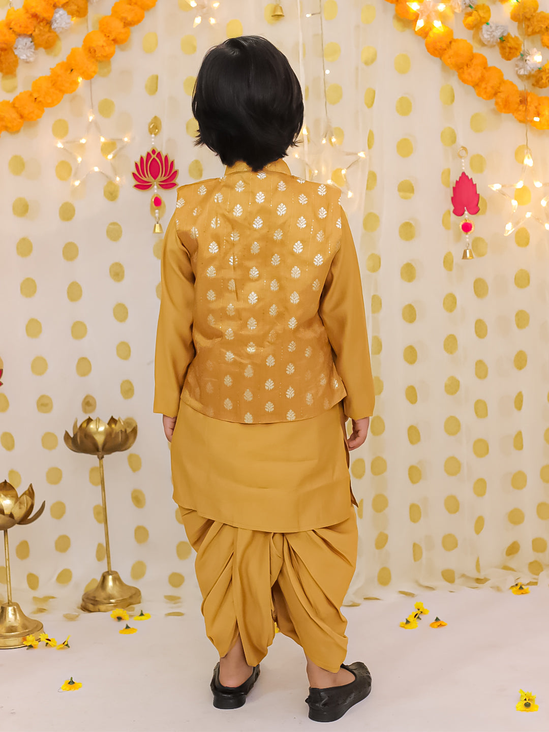 Silk Dhoti Kurta Set for Boys - Mustard | BS25DK20MSA | DesiQlo