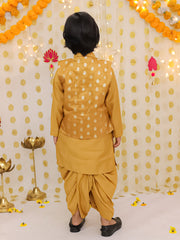 Silk Dhoti Kurta Set for Boys - Mustard | BS25DK20MSA