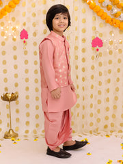 Silk Dhoti Kurta Set for Boys - Peach | BS25DK20PEA