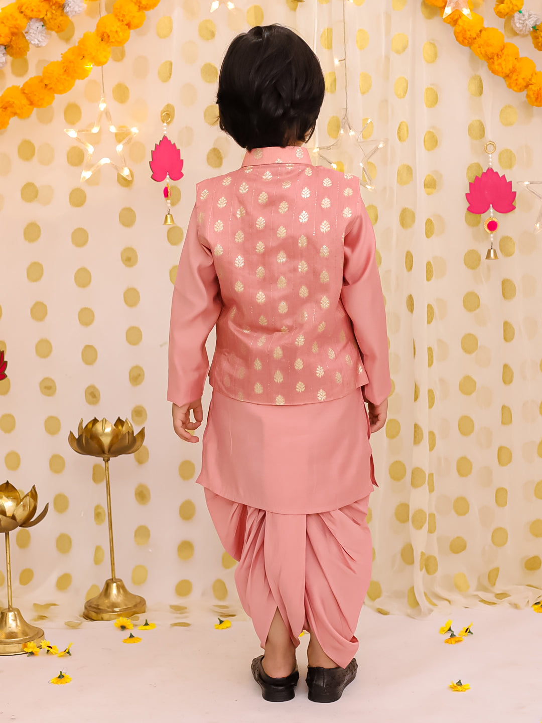 Silk Dhoti Kurta Set for Boys - Peach | BS25DK20PEA | DesiQlo