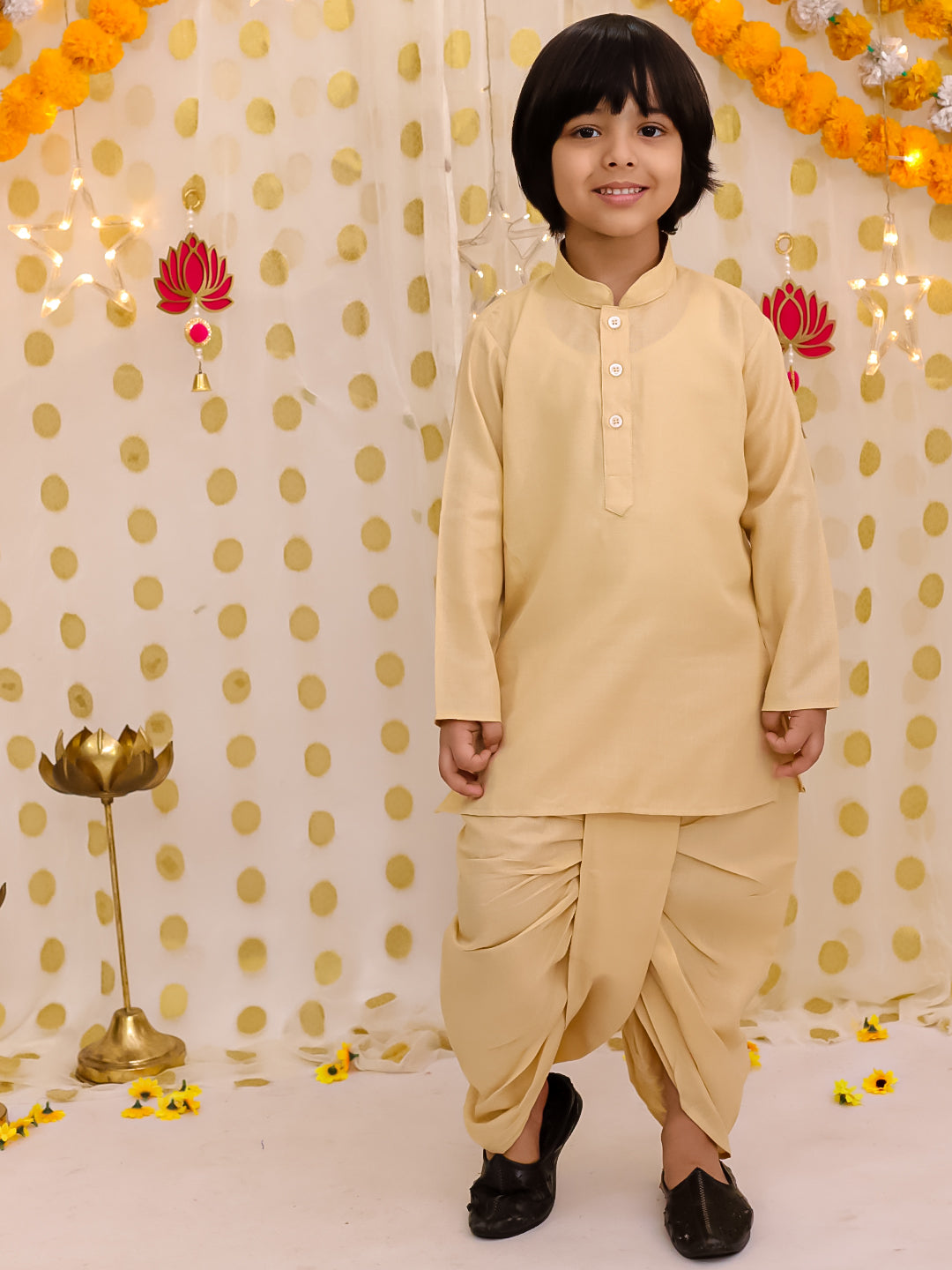 Linen Dhoti Kurta Set for Boys - Gold | BS25DK21GLA | DesiQlo