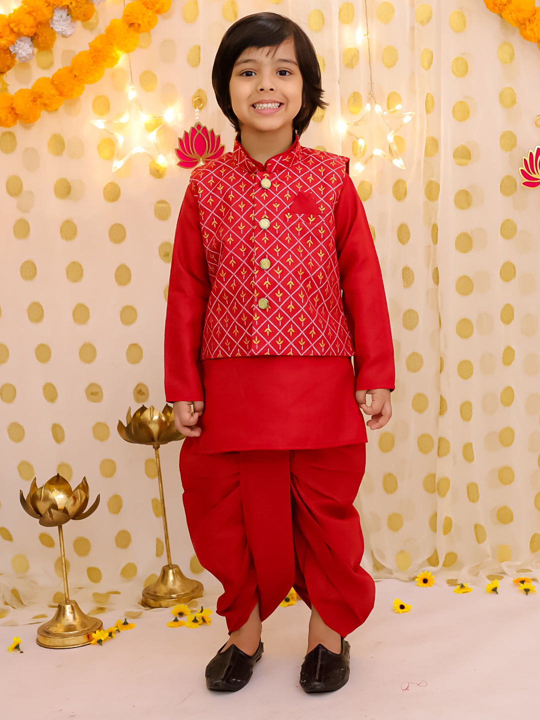 Linen Dhoti Kurta Set for Boys - Maroon | BS25DK21MRA | DesiQlo