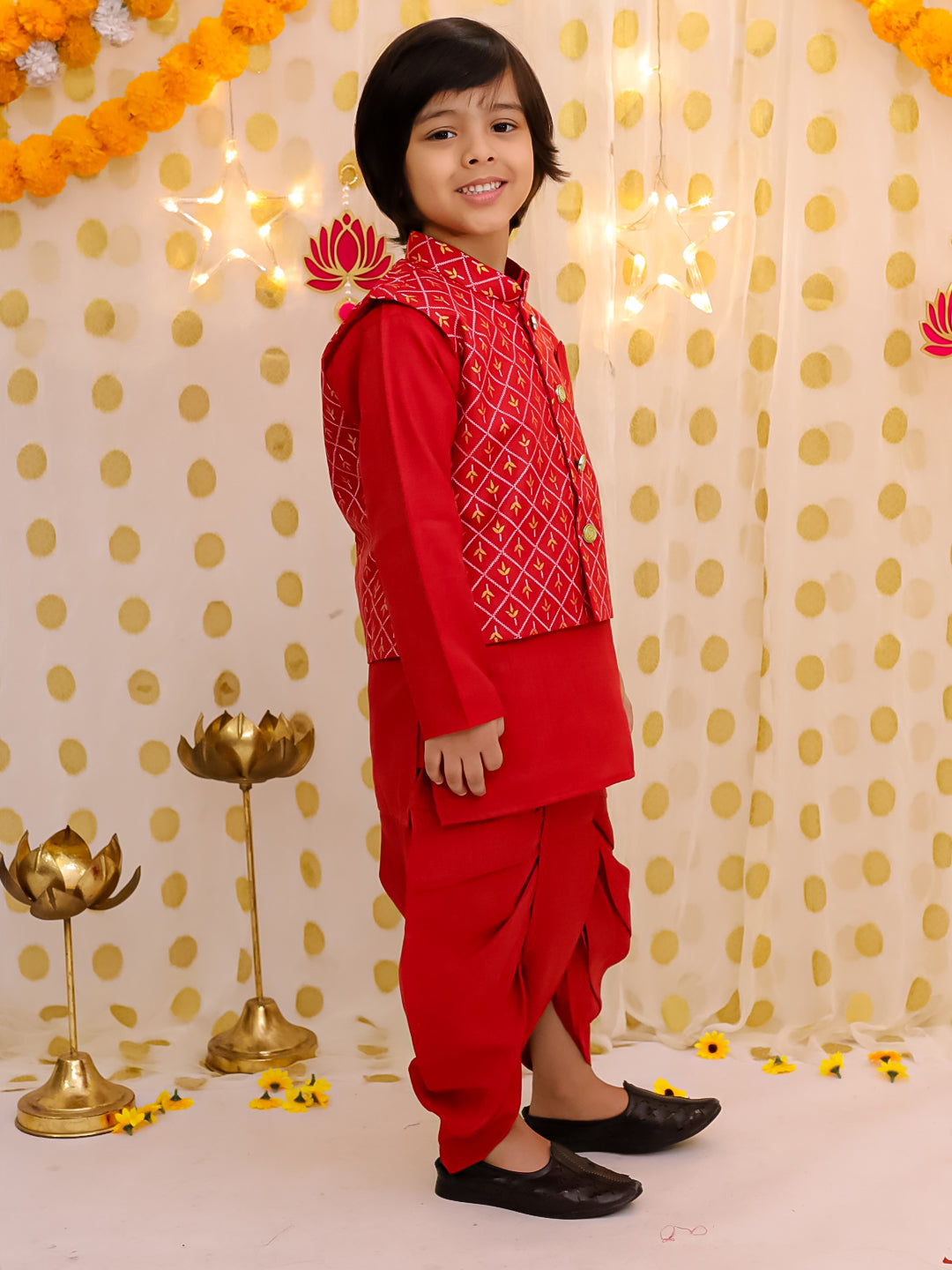 Linen Dhoti Kurta Set for Boys - Maroon | BS25DK21MRA | DesiQlo