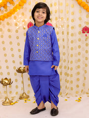 Linen Dhoti Kurta Set for Boys - Blue | BS25DK21NBA