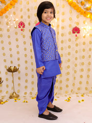 Linen Dhoti Kurta Set for Boys - Blue | BS25DK21NBA