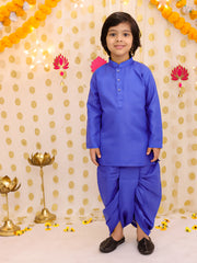 Linen Dhoti Kurta Set for Boys - Blue | BS25DK21NBA