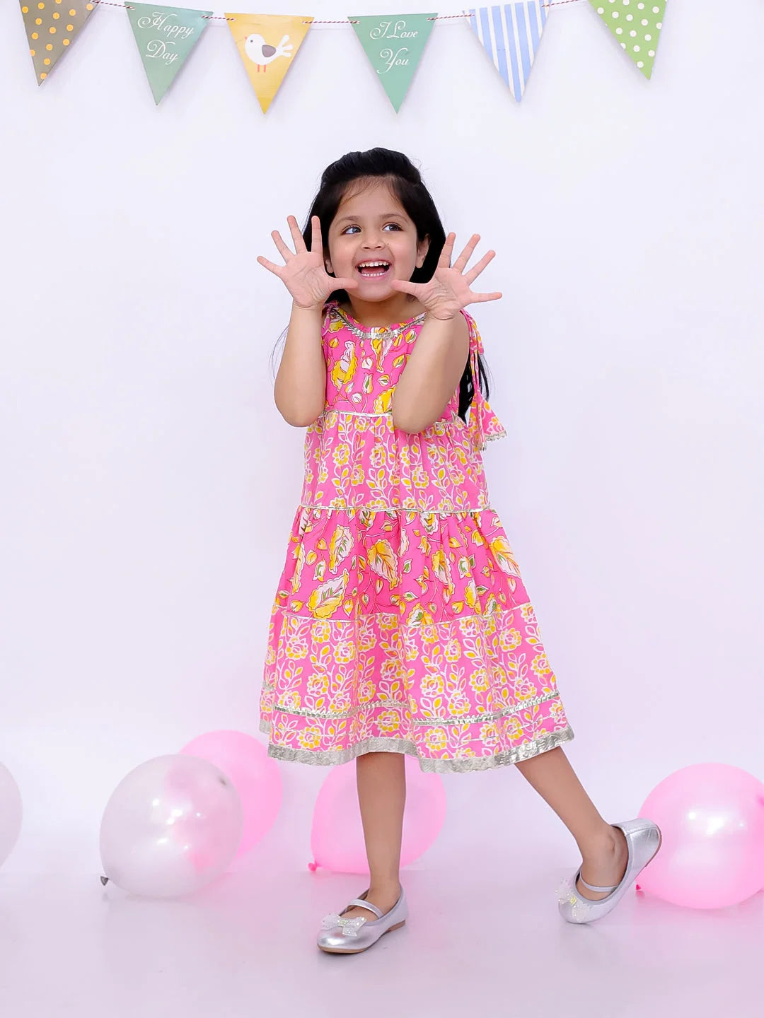 Summer Floral Girls Dress - Sleeveless Kids Dress in Pink