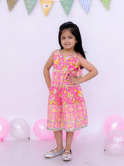 Ethnic Summer Sleeveless Tie & Dye Dress For Girls - Red-BS25DR24RDA