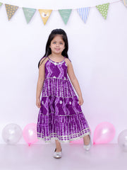 Ethnic Summer Sleeveless Tie & Dye Dress For Girls - Purple-BS25DR24PUA