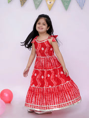Ethnic Summer Sleeveless Tie & Dye Dress For Girls - Red-BS25DR24RDA