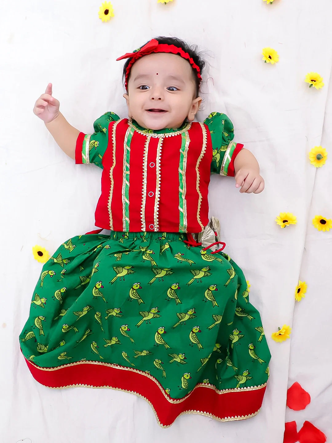 Cotton Lehenga Choli Set for Girls - Red | BS25IN03RDA | DesiQlo