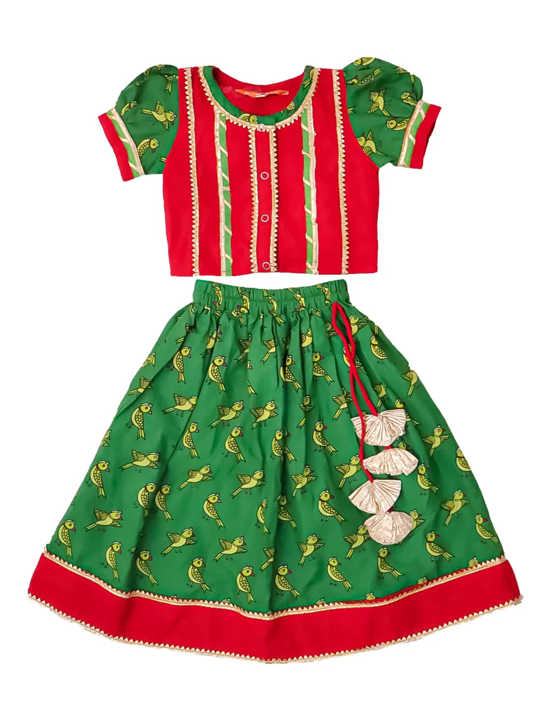 Cotton Lehenga Choli Set for Girls - Red | BS25IN03RDA | DesiQlo