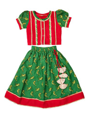 Cotton Lehenga Choli Set for Girls - Red | BS25IN03RDA
