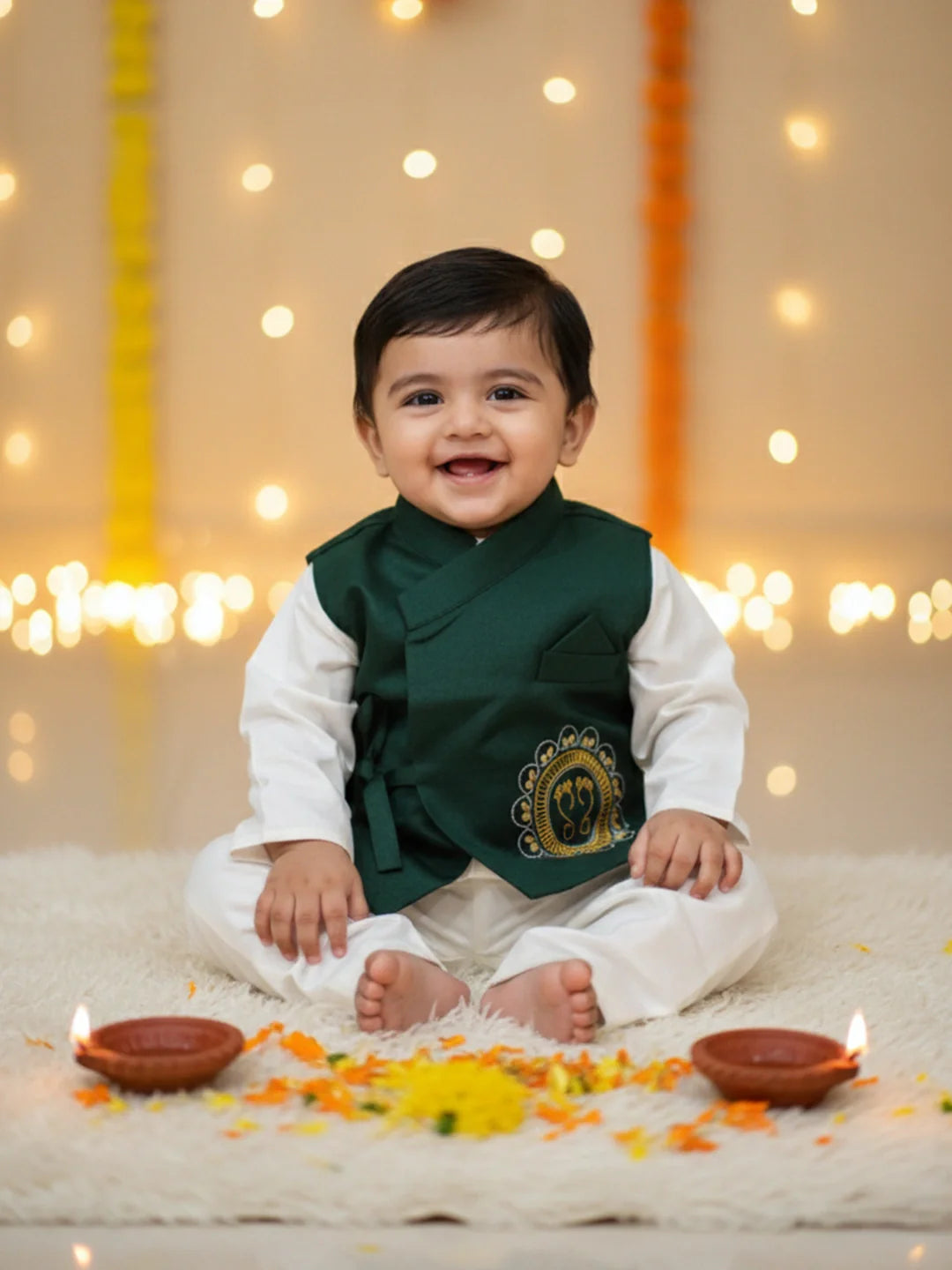 Cotton Kurta Pajama Set for Boys - Green | BS25IN45GRA