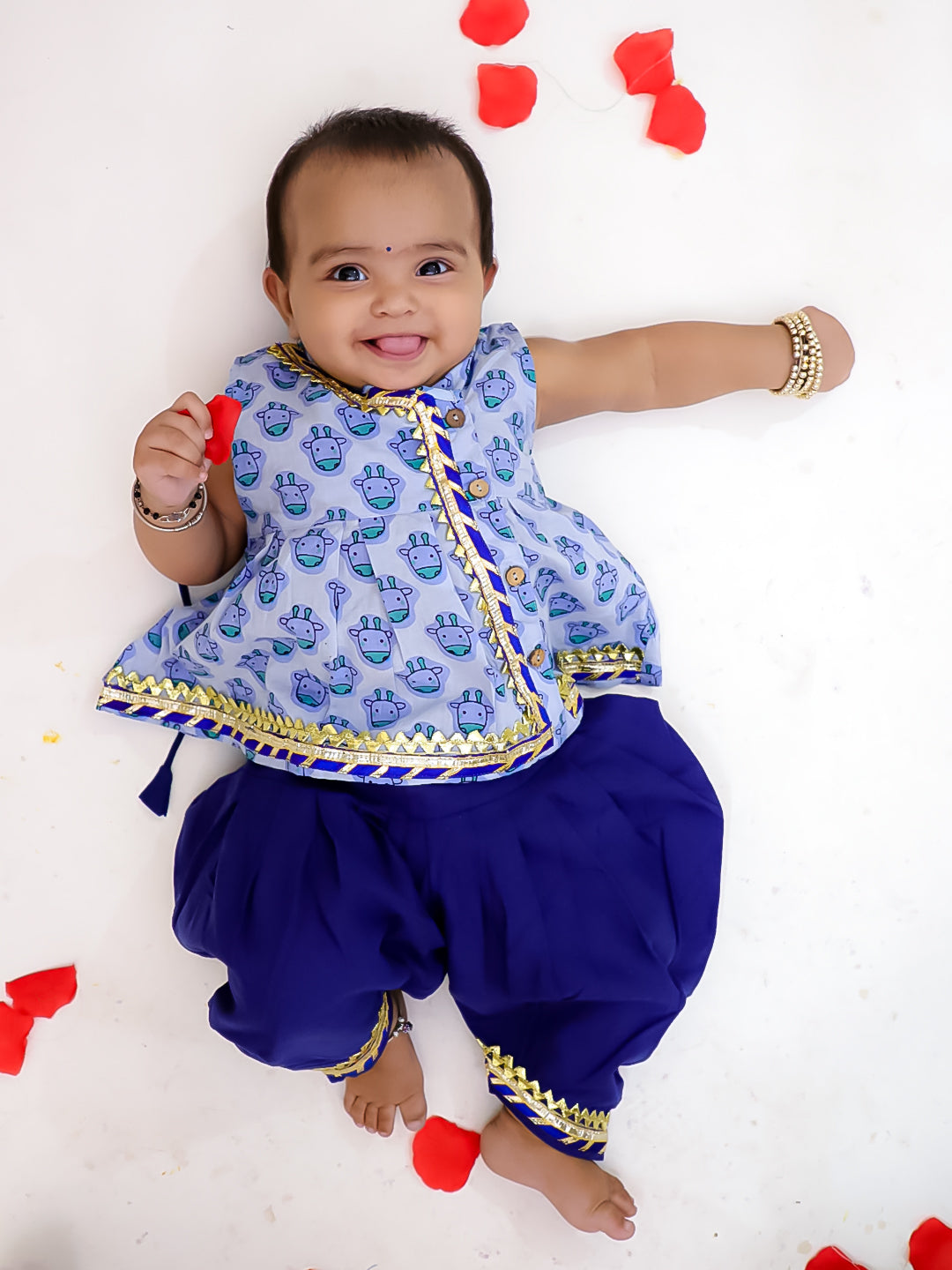 Cotton Ethnic Suit Set for Girls - Sky Blue | BS25IN49BLA | DesiQlo