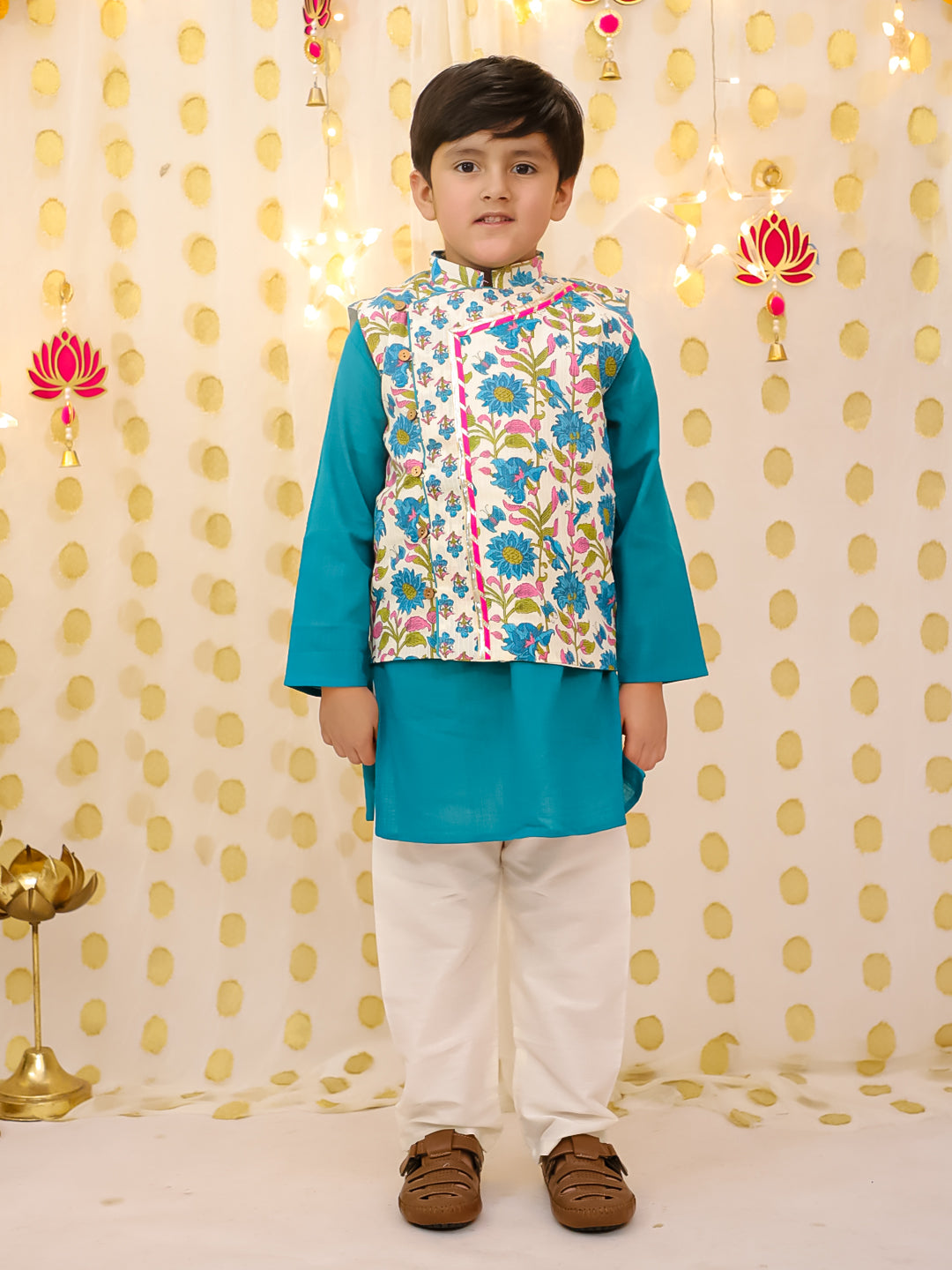 Cotton Kurta Pajama Set for Boys - Green | BS25KP10GRA | DesiQlo