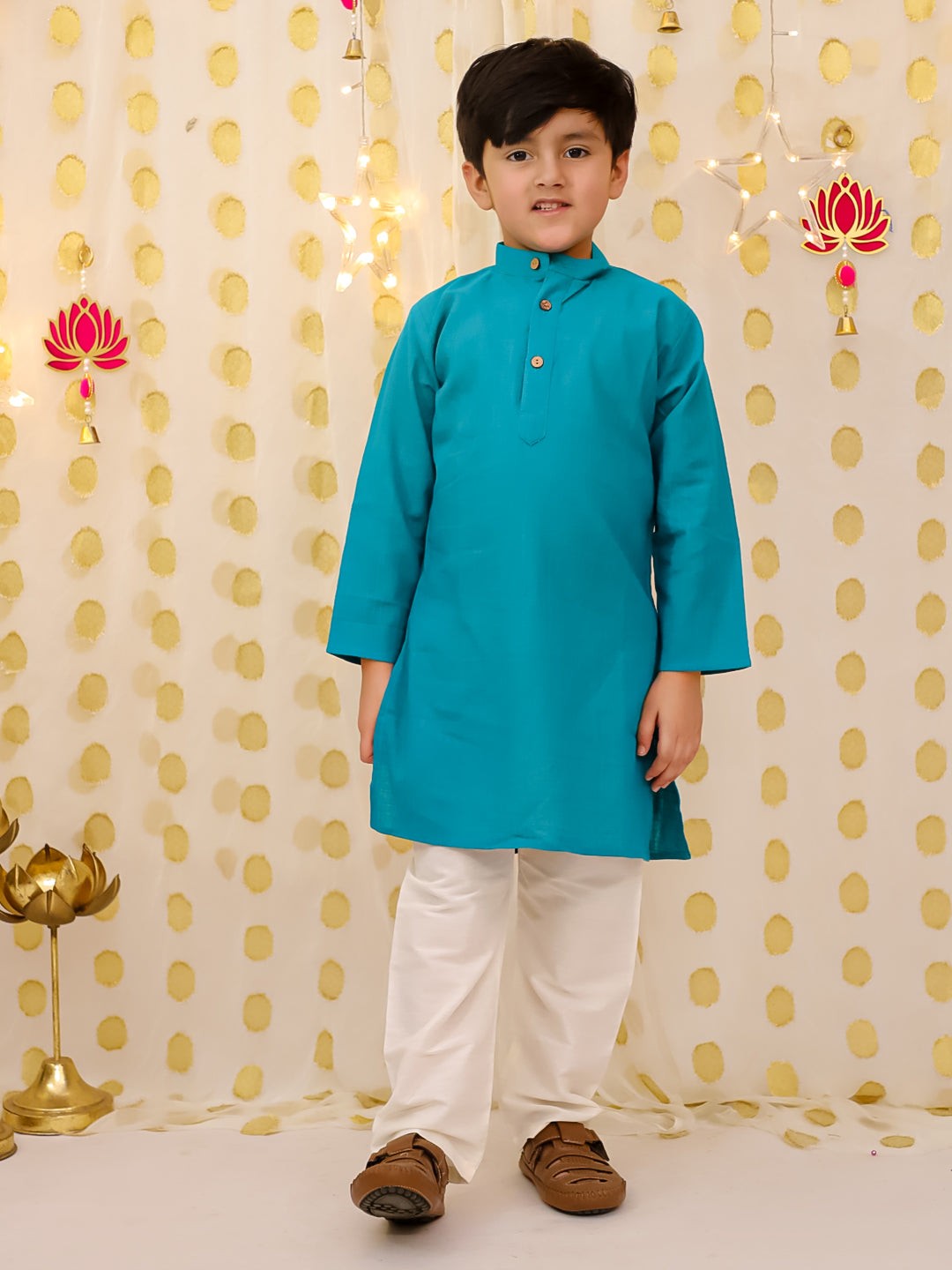 Cotton Kurta Pajama Set for Boys - Green | BS25KP10GRA | DesiQlo