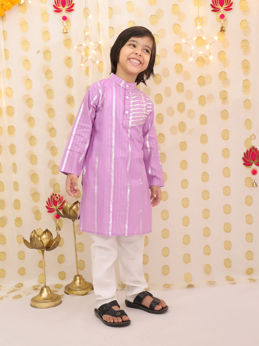 Cotton Kurta Pajama Set for Boys - Lilac | BS25KP14LCA | DesiQlo