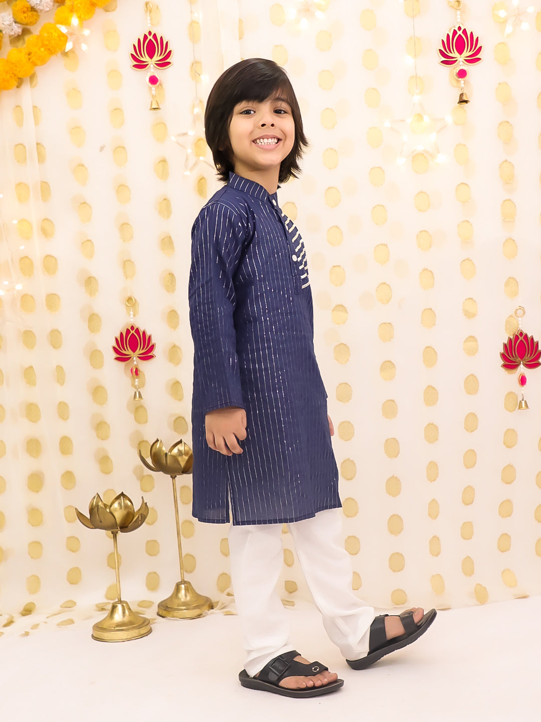 Cotton Kurta Pajama Set for Boys - Navy Blue | BS25KP14NBA | DesiQlo