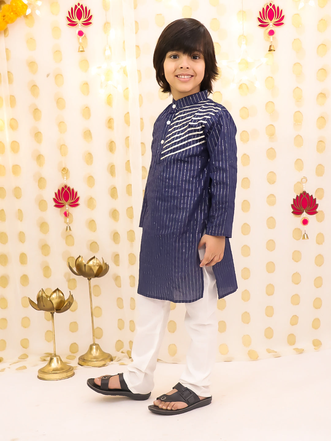 Cotton Kurta Pajama Set for Boys - Navy Blue | BS25KP14NBA | DesiQlo