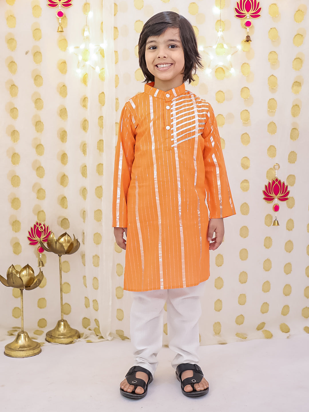 Cotton Kurta Pajama Set for Boys - Orange | BS25KP14ORA | DesiQlo