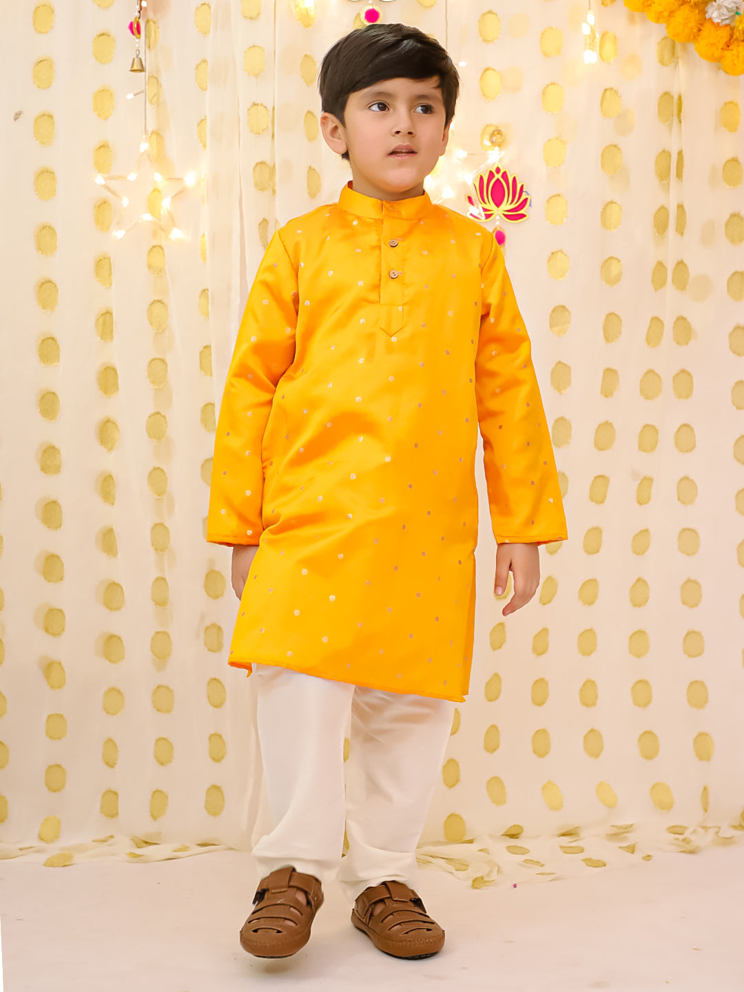 Tafetta Kurta Pajama Set for Boys - Orange | BS25KP15ORA