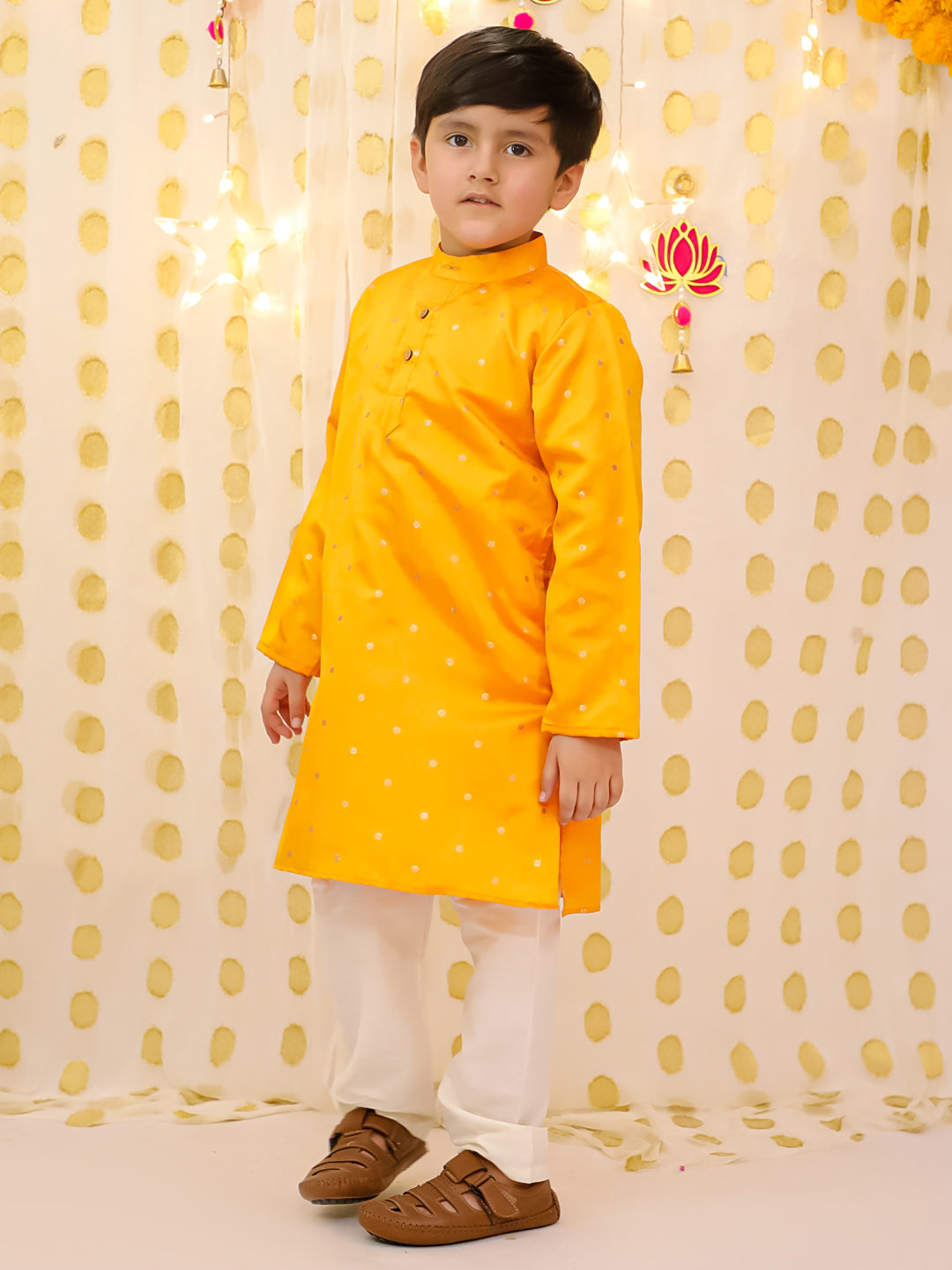 Tafetta Kurta Pajama Set for Boys - Orange | BS25KP15ORA | DesiQlo