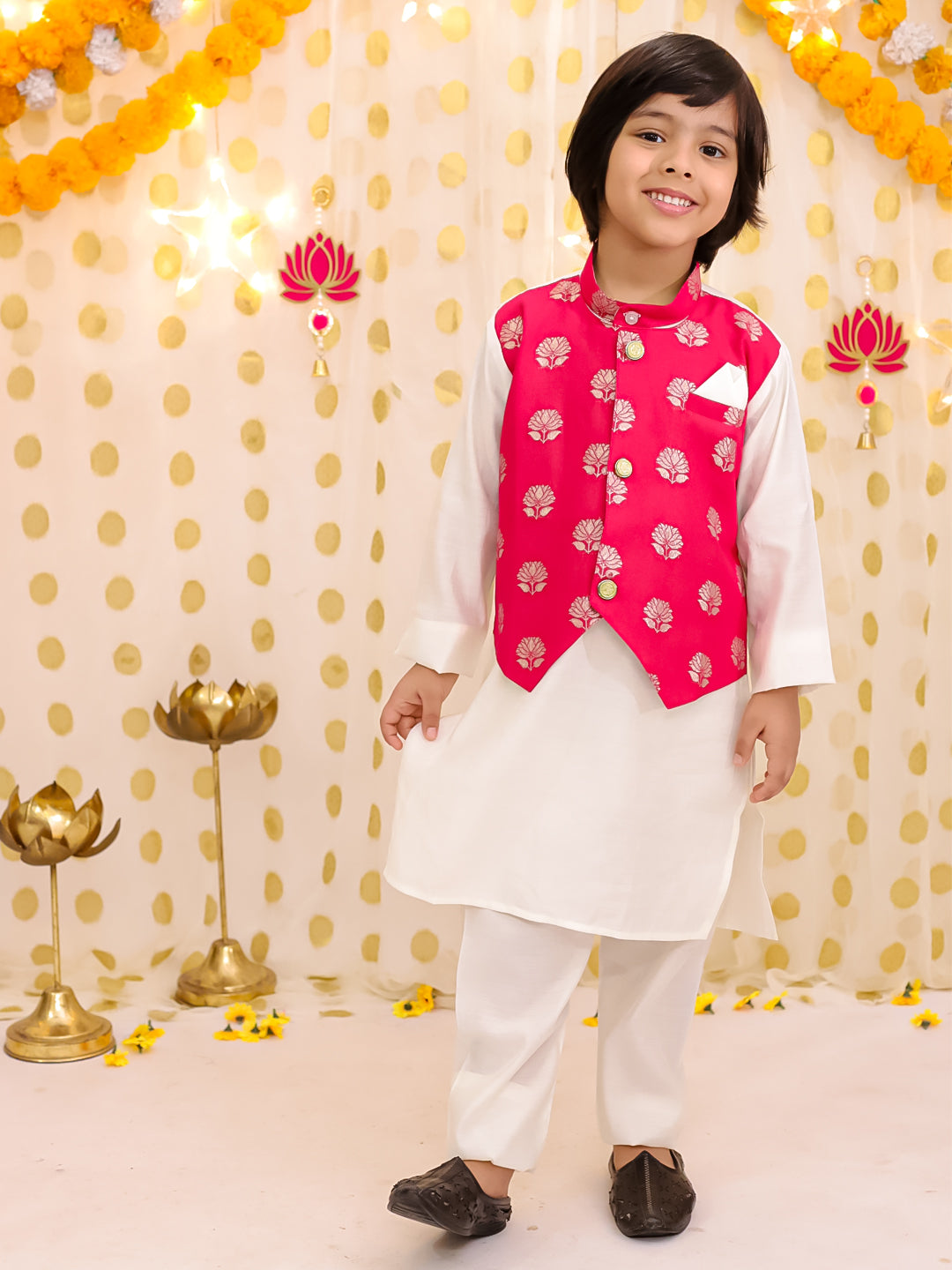 Poly Silk Kurta Pajama Set for Boys - Pink | BS25KP16PIA