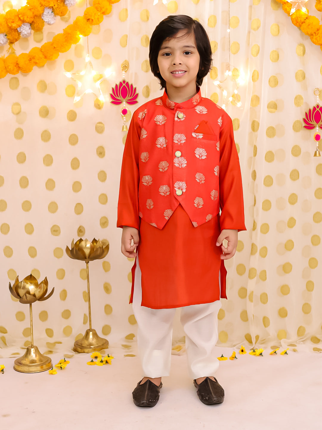 Poly Silk Kurta Pajama Set for Boys - Rust | BS25KP16RUA