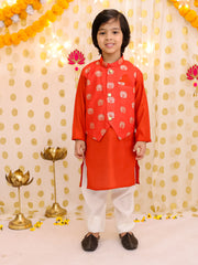 Poly Silk Kurta Pajama Set for Boys - Rust | BS25KP16RUA