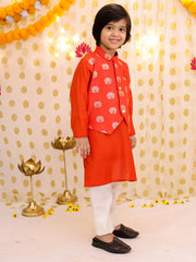 Poly Silk Kurta Pajama Set for Boys - Rust | BS25KP16RUA