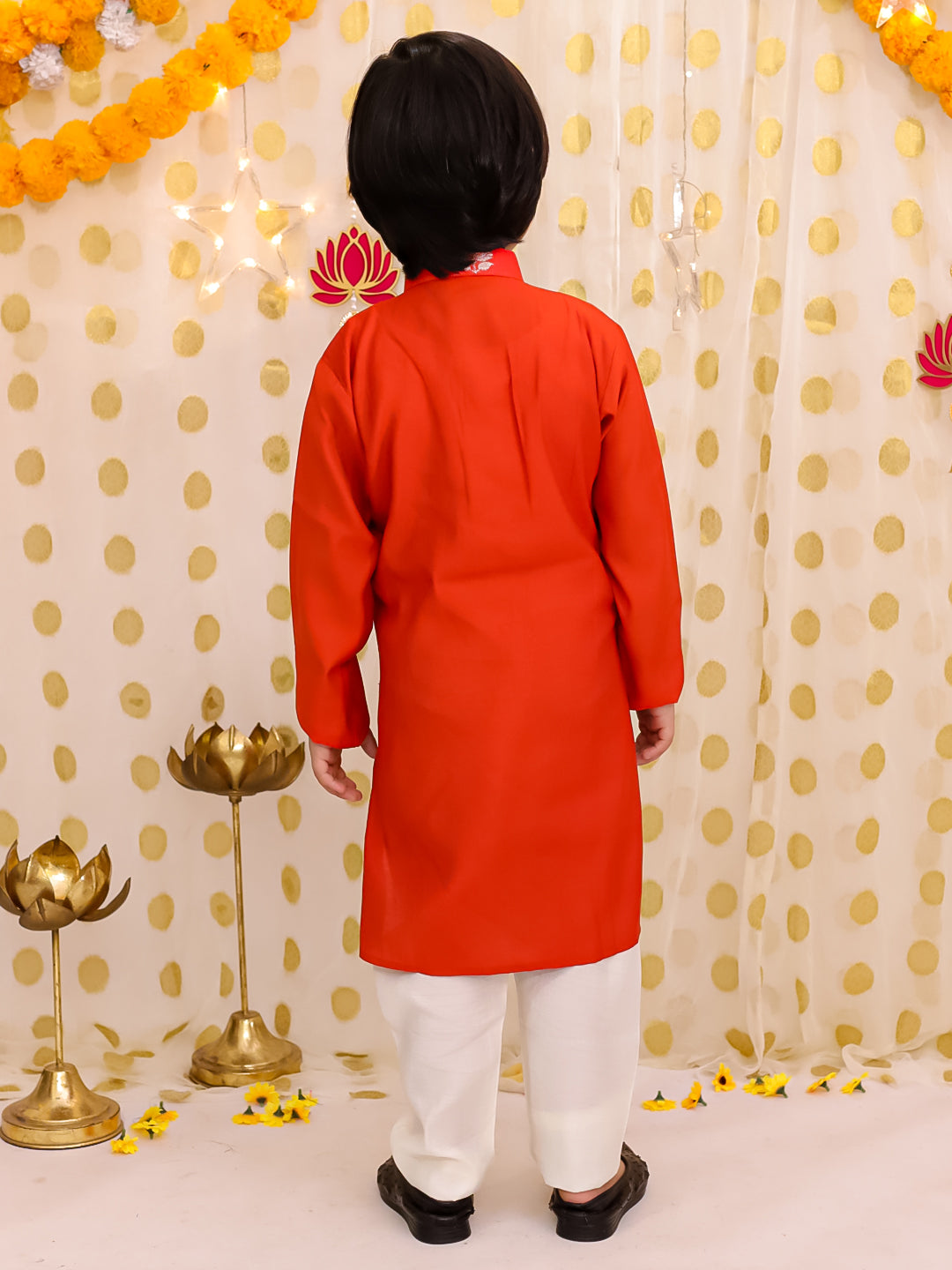 Poly Silk Kurta Pajama Set for Boys - Rust | BS25KP16RUA | DesiQlo