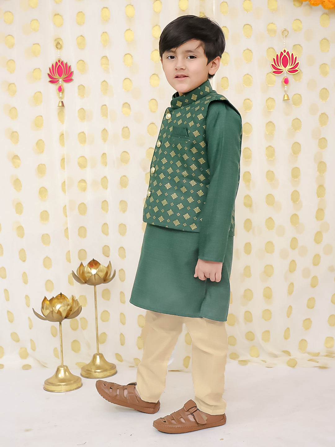 Kurta Pajama Set for Boys - Green | BS25KP17GRA | DesiQlo