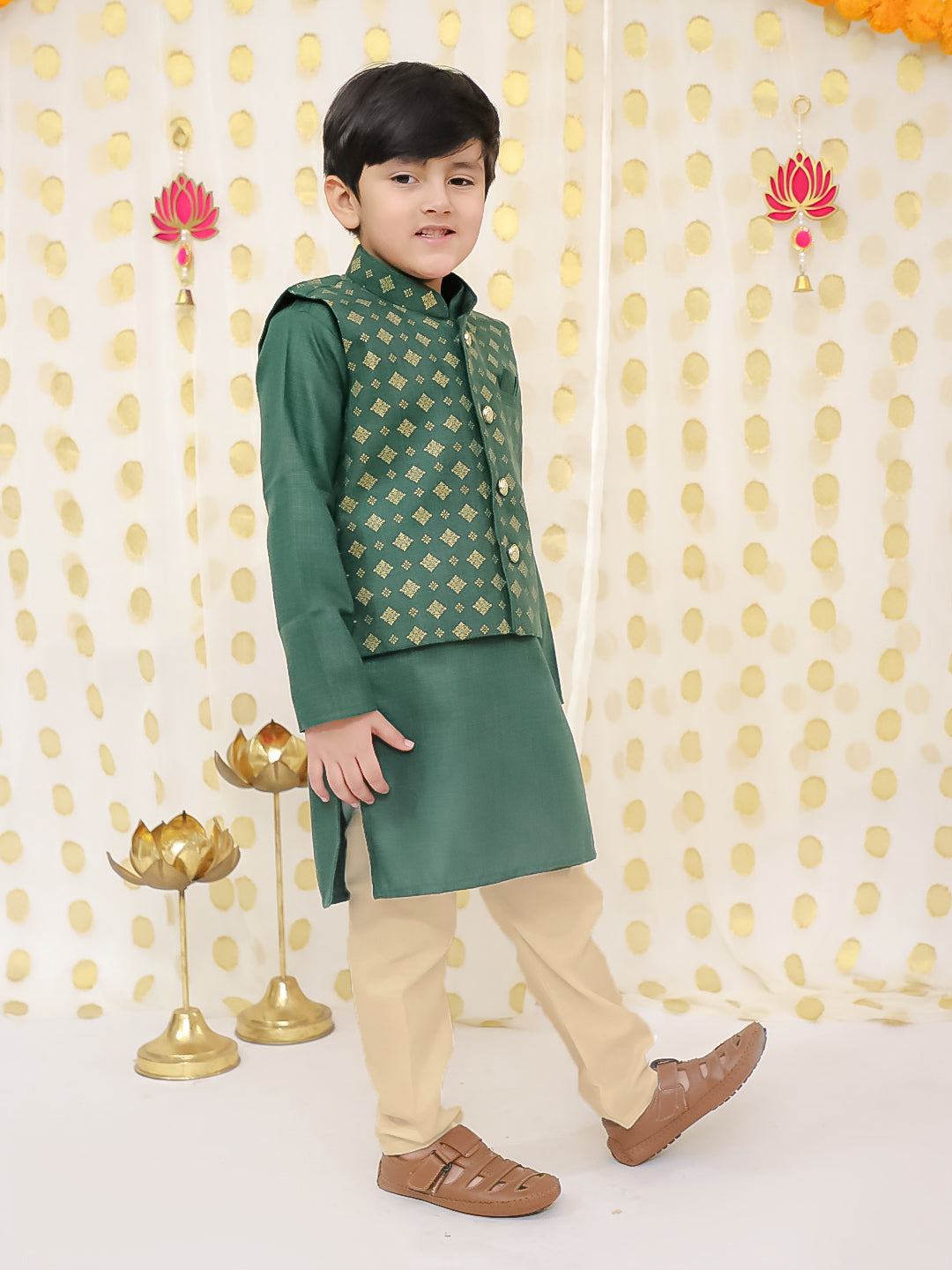 Kurta Pajama Set for Boys - Green | BS25KP17GRA | DesiQlo
