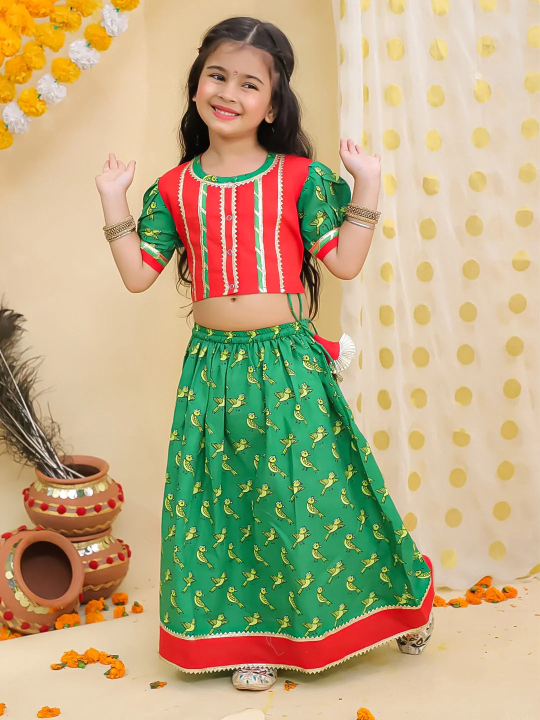 Cotton Lehenga Choli Set for Girls - Red | BS25LC01RDA