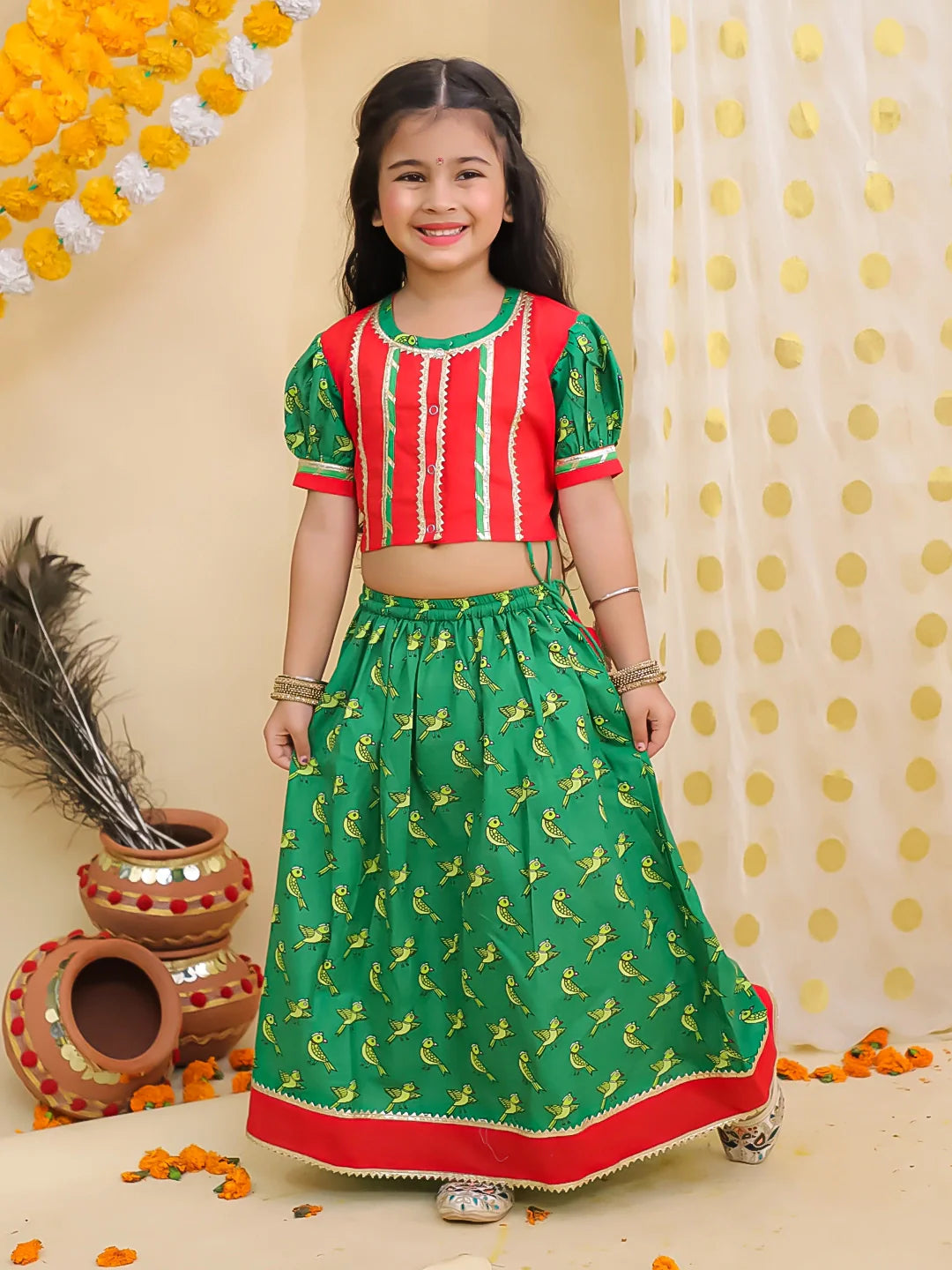 Cotton Lehenga Choli Set for Girls - Red | BS25LC01RDA | DesiQlo