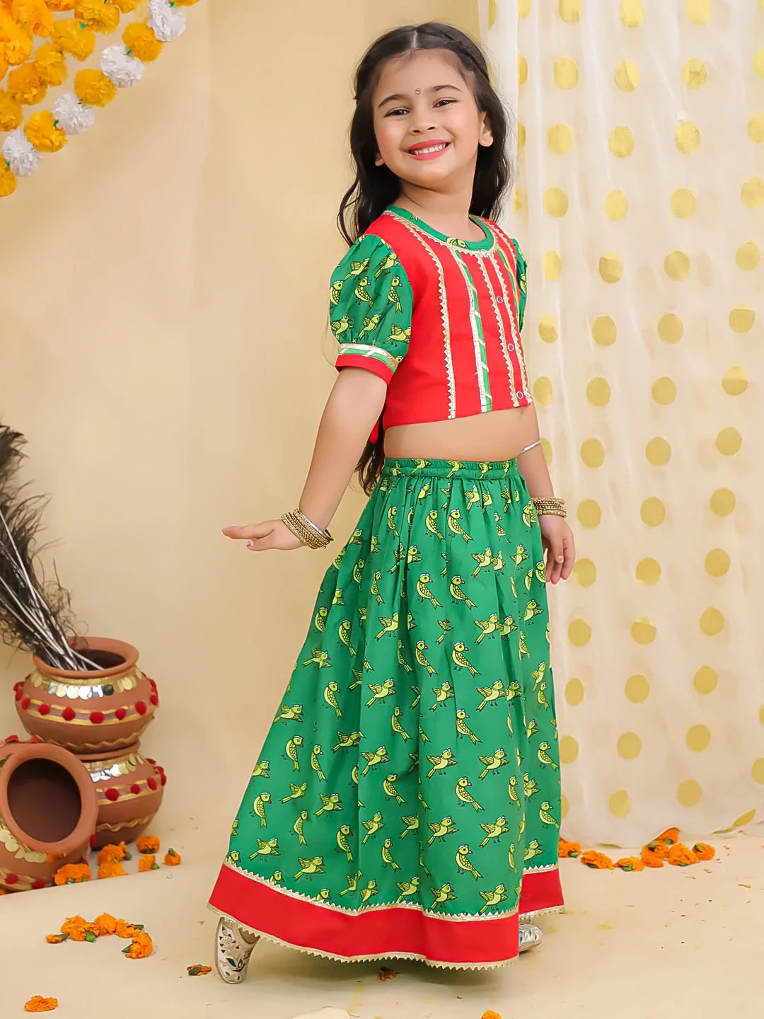 Cotton Lehenga Choli Set for Girls - Red | BS25LC01RDA | DesiQlo