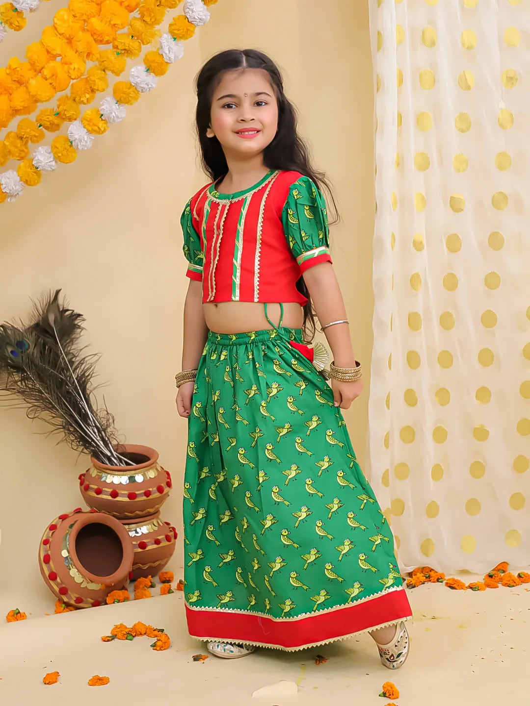 Cotton Lehenga Choli Set for Girls - Red | BS25LC01RDA | DesiQlo