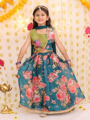 Organza Lehenga Choli Set for Girls - Green | BS25LC10GRA