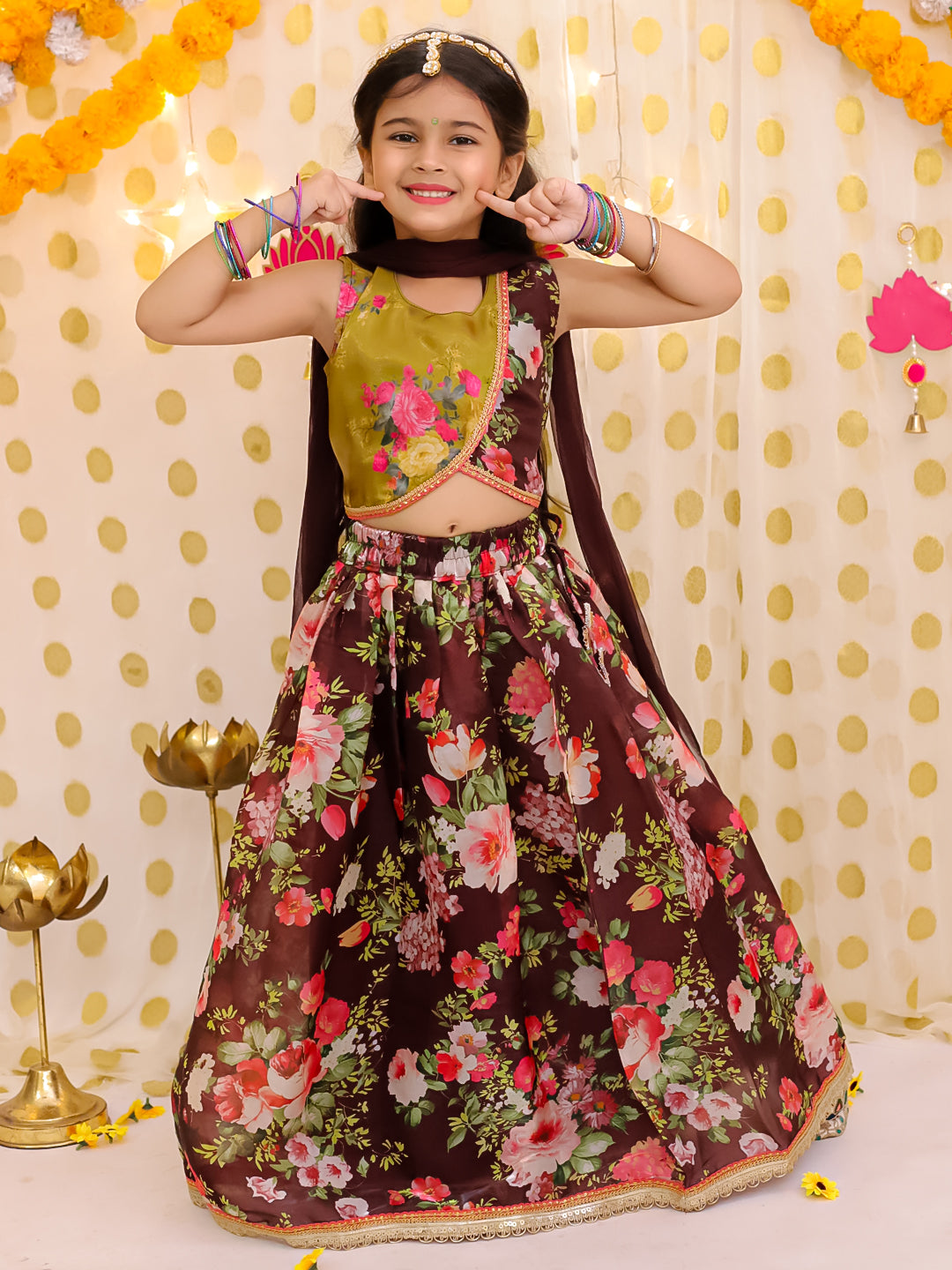 Organza Lehenga Choli Set for Girls - Maroon | BS25LC10MRA