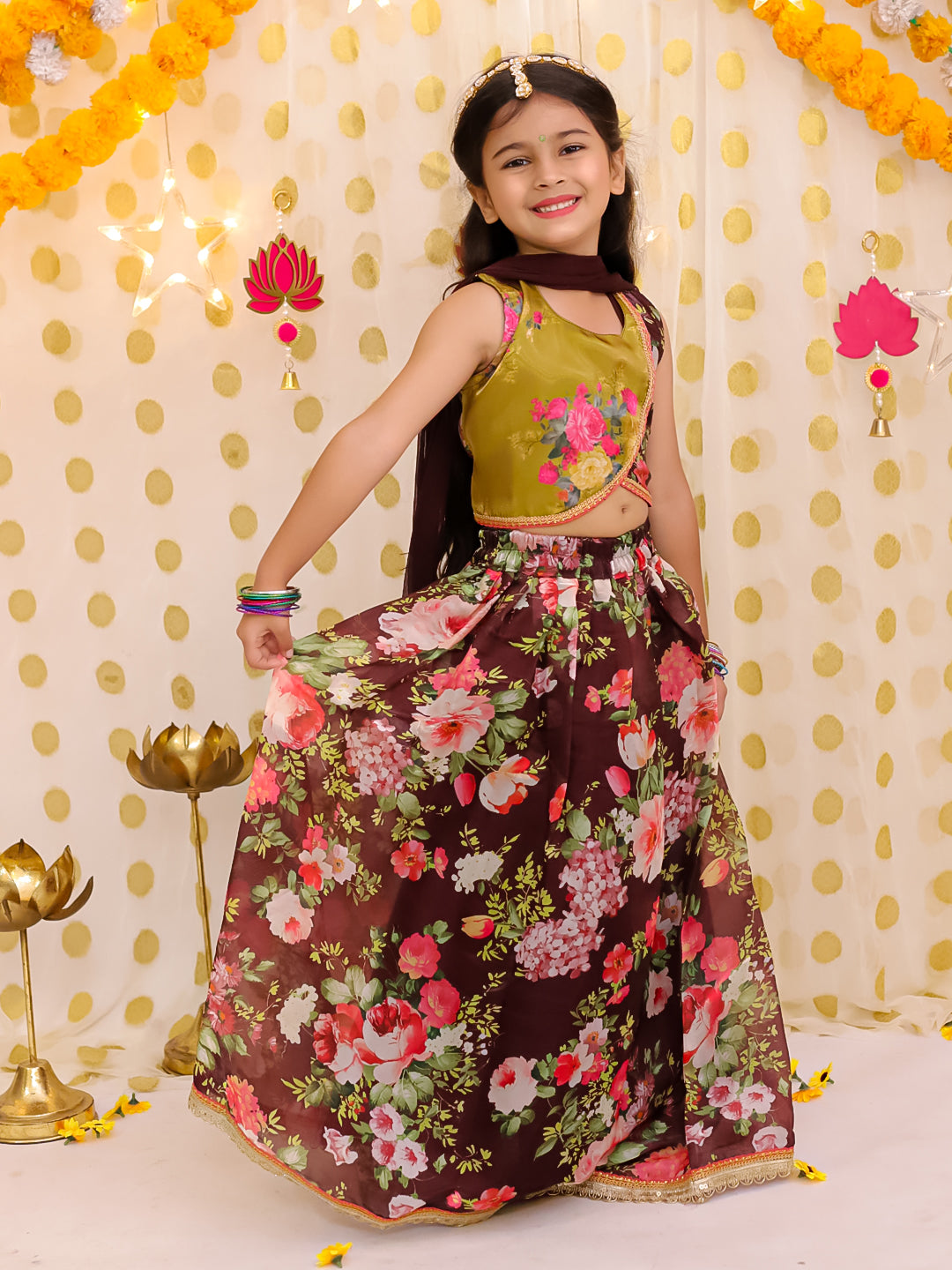 Organza Lehenga Choli Set for Girls - Maroon | BS25LC10MRA | DesiQlo