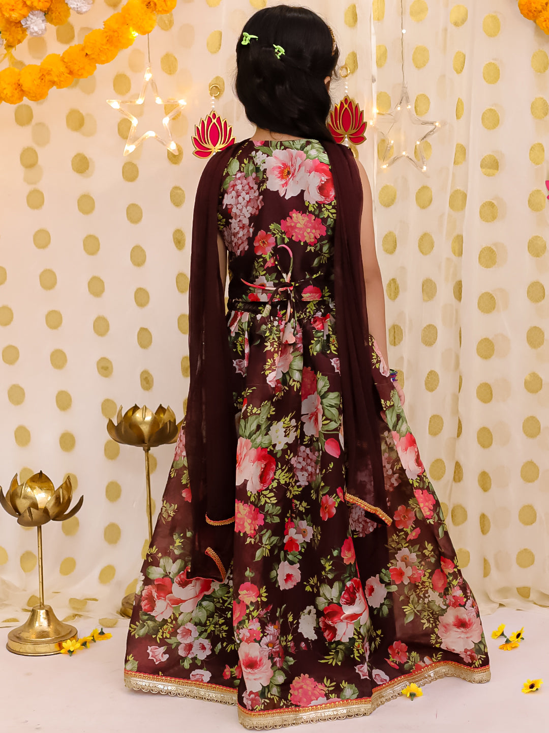 Organza Lehenga Choli Set for Girls - Maroon | BS25LC10MRA | DesiQlo
